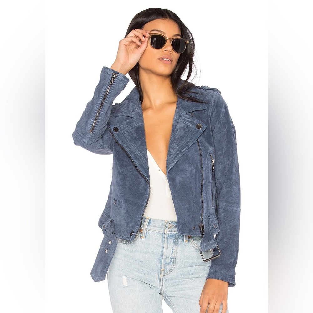 Blank NYC blue suede motorcycle jacket